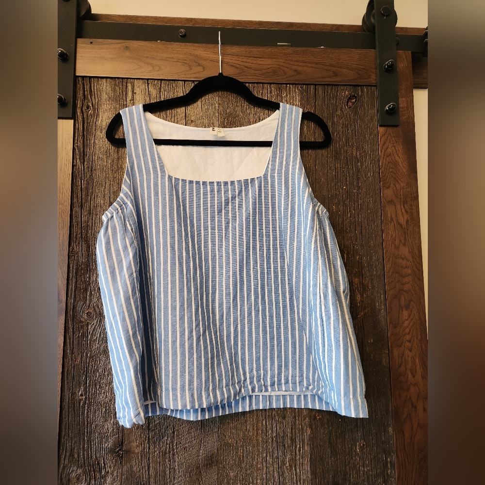 Pact Blue and White Striped Top, Tank Top, Sleeveless Top